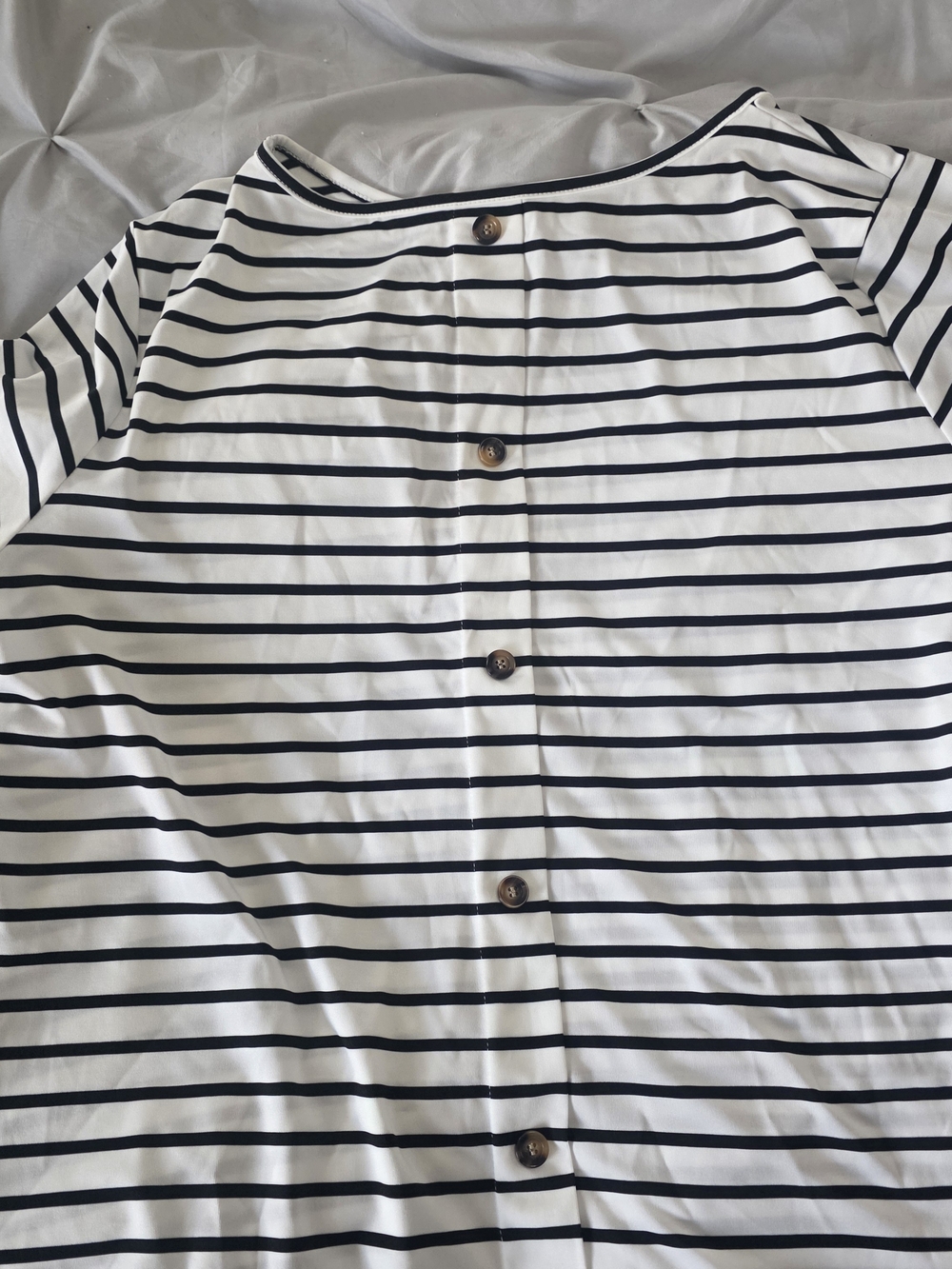 Striped Button-Back Tee Dress - Navy & White - Picture 2 of 3